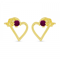 14K Yellow Gold Ruby Open Heart Birthstone Earrings
