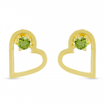 14K Yellow Gold Peridot Open Heart Birthstone Earrings