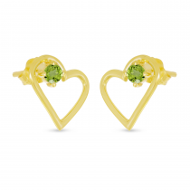 14K Yellow Gold Peridot Open Heart Birthstone Earrings