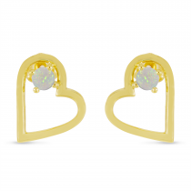 14K Yellow Gold Opal Open Heart Birthstone Earrings