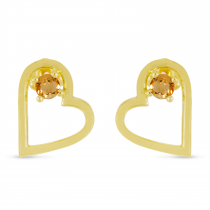 14K Yellow Gold Citrine Open Heart Birthstone Earrings