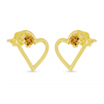 14K Yellow Gold Citrine Open Heart Birthstone Earrings