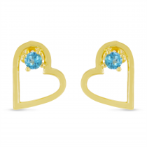 14K Yellow Gold Blue Topaz Open Heart Birthstone Earrings