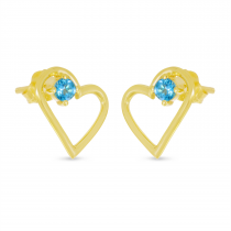 14K Yellow Gold Blue Topaz Open Heart Birthstone Earrings