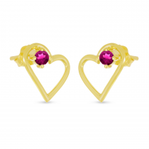 14K Yellow Gold Pink Tourmaline Open Heart Birthstone Earrings