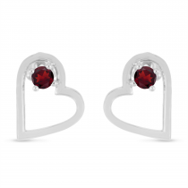 14K White Gold Garnet Open Heart Birthstone Earrings