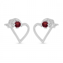 14K White Gold Garnet Open Heart Birthstone Earrings