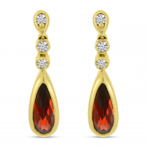 14K Yellow Gold Garnet Teardrop Diamond Earrings