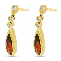 14K Yellow Gold Garnet Teardrop Diamond Earrings