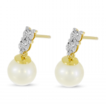 14K Yellow Gold Two Diamond & Pearl Earrings