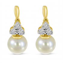 14K Yellow Gold Diamond Triangle & Pearl Earrings