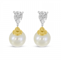 14K Yellow Gold Illusion Diamond & Pearl Drop Earrings