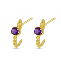 14K Yellow Gold Amethyst Beaded Birthstone Huggie Earrings