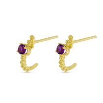 14K Yellow Gold Amethyst Beaded Birthstone Huggie Earrings