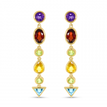 14K Yellow Gold Multi Semi-Precious Shapes Drop Earrings