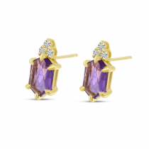 14K Yellow Gold Hexagon Amethyst & Diamond Stud Earrings