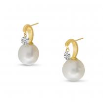 14K Yellow Gold Dashing Diamonds Curved Stud Earrings
