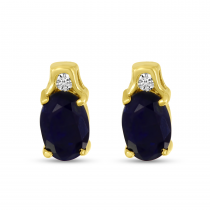14K Yellow Gold Oval Sapphire & Diamond Precious Stud Earrings
