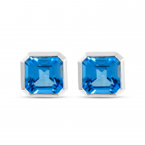 14K White Gold Blue Topaz Cushion Semi Stud Earrings