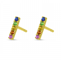 14K Yellow Gold Rainbow Sapphire Bar Earrings