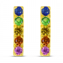 14K Yellow Gold Rainbow Sapphire Bar Earrings