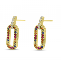 14K Yellow Gold Rainbow Sapphire & Diamond Link Earrings