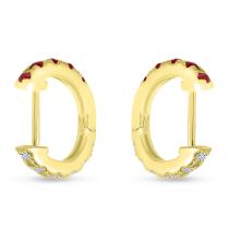 14K Yellow Gold Half Ruby Half Diamond Reversible Precious Huggies