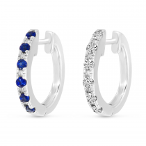 14K White Gold Sapphire & Diamond Reversible Huggie Earrings