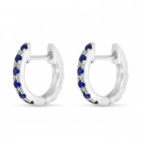 14K White Gold Sapphire & Diamond Reversible Huggie Earrings