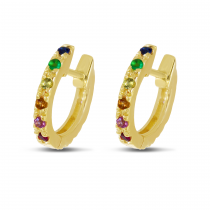14K Yellow Gold Rainbow Sapphire & Diamond Reversible Huggie Earrings