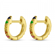 14K Yellow Gold Rainbow Sapphire & Diamond Reversible Huggie Earrings