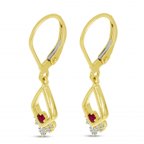 14K Yellow Gold Ruby & Diamond Open Triangle Earrings