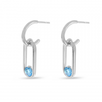 14K White Gold Semi Blue Topaz Elongated Link Earrings