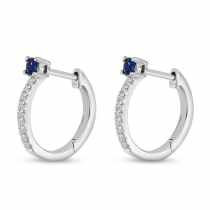 14K White Gold Sapphire & Diamond Huggie Earrings