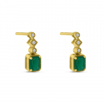 14K Yellow Gold Emerald Cut Emerald and Diamond Earrings