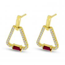 14K Yellow Gold Ruby & Diamond Open Triangle Earrings