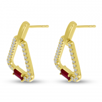 14K Yellow Gold Ruby & Diamond Open Triangle Earrings