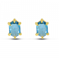 14K Yellow Gold Hexagon Blue Topaz Stud Earrings