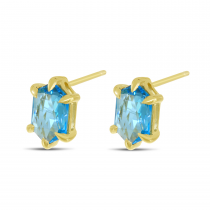 14K Yellow Gold Hexagon Blue Topaz Stud Earrings