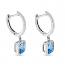 14K White Gold Blue Topaz Huggies with Gold Halo