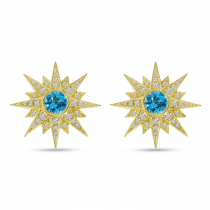 14K Yellow Gold Starburst Semi Precious Diamond Earrings
