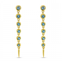 14K Yellow Gold Blue Topaz Bezel Drop Earrings