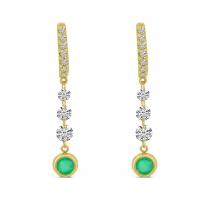 14K Yellow Gold Dashing Diamond Emerald Bezel Dangle Earrings