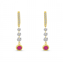 14K Yellow Gold Dashing Diamond Ruby Bezel Dangle Earrings