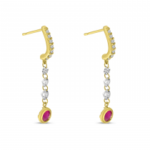14K Yellow Gold Dashing Diamond Precious Bezel Dangle Earrings