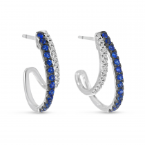 14K Yellow Gold Sapphire and Diamond Double Hoops