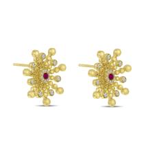 14K Yellow Gold Diamond and Ruby Starburst Earrings