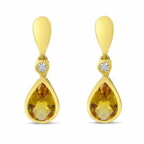 14K Yellow Gold Bezel Pear-Cut Citrine and Diamond Earrings