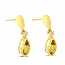 14K Yellow Gold Bezel Pear-Cut Citrine and Diamond Earrings