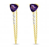 14K Yellow Gold Dashing Diamonds & Semi Precious Cushion Amethyst Front/Back Chain Stud Earrings